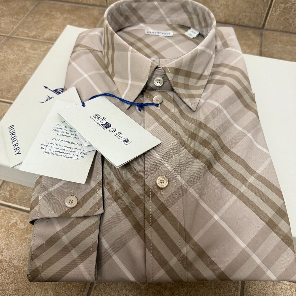 Burberry Robert Check Long Sleeve Button Up Shirt Men’s NEW Stone Grey XL